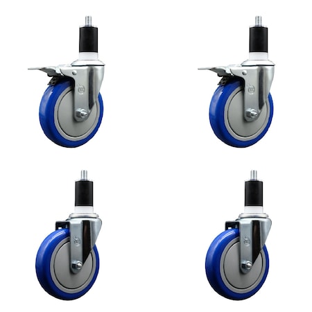 Service Caster 5'' SS Blue Poly Swivel 1-1/2'' Expanding Stem Caster Set 2 Total Lock Brakes, 4PK SCC-SSEXTTL20S514-PPUB-BLUE-2-S2-112